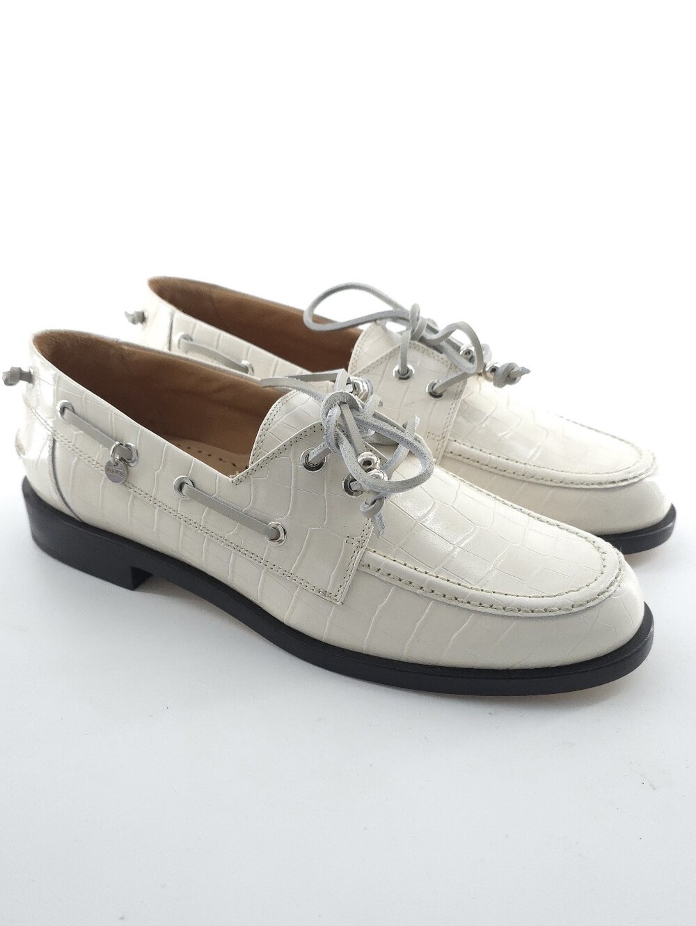 Labucq Nelson Boat Shoe Croc Embossed Ivory Crocco Size EU 41 US 10